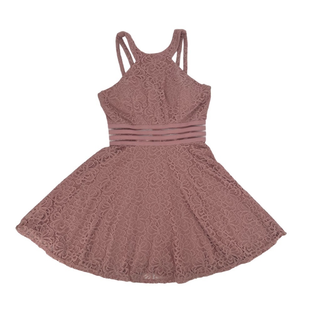City Studio Pink High Neck Lace Swing Mini Dress Size 7 Women’s